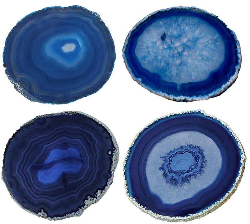 JIC Gem 3-3.5" Dyed Blue Color Small Size Agate Coastes Polished Natural Geode Stone Coasters Agate Slices Set of 4 with Protective Rubber Bumper Home Decorative - Image 2